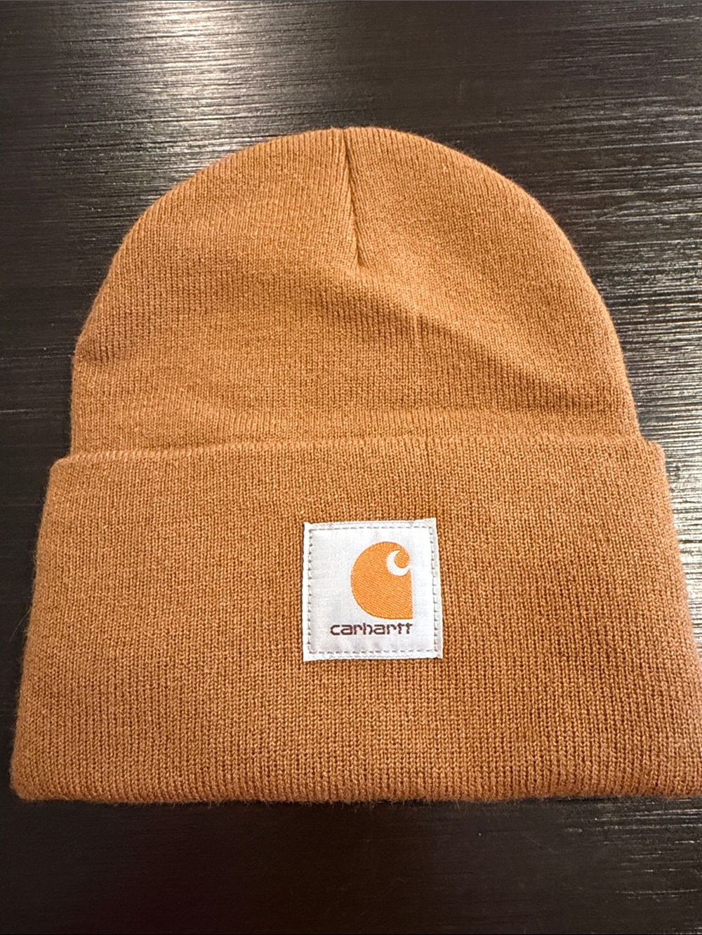New Carhartt Brown Cuffed Knit Beanie with Logo Patch